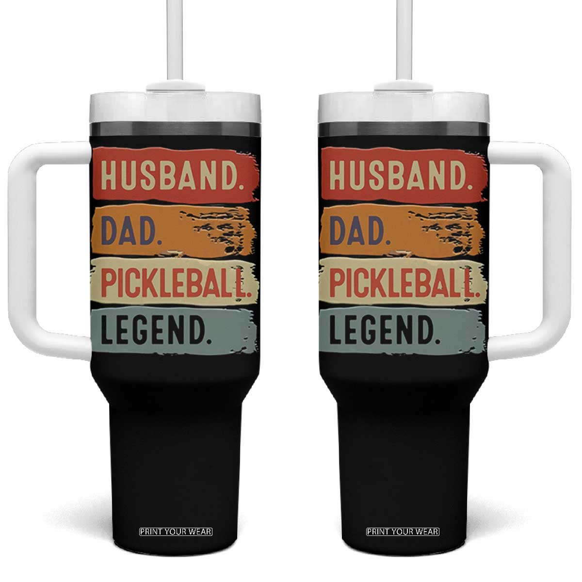 Husband Dad Pickleball Legend Tumbler With Handle Retro Pickleball Gift for Him Fathers Day TB10 One Size: 40 oz Black Print Your Wear