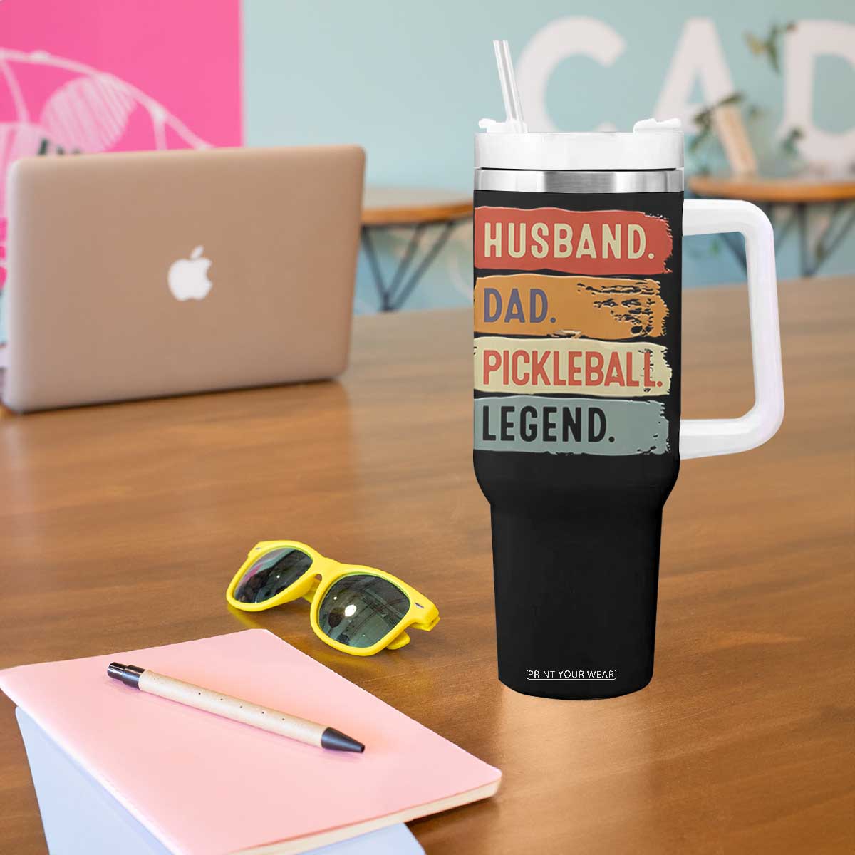 Husband Dad Pickleball Legend Tumbler With Handle Retro Pickleball Gift for Him Fathers Day TB10 Print Your Wear