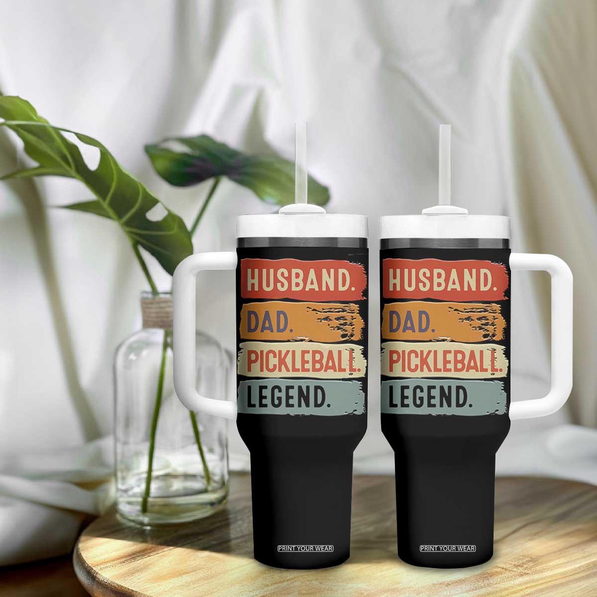 Husband Dad Pickleball Legend Tumbler With Handle Retro Pickleball Gift for Him Fathers Day TB10 Print Your Wear