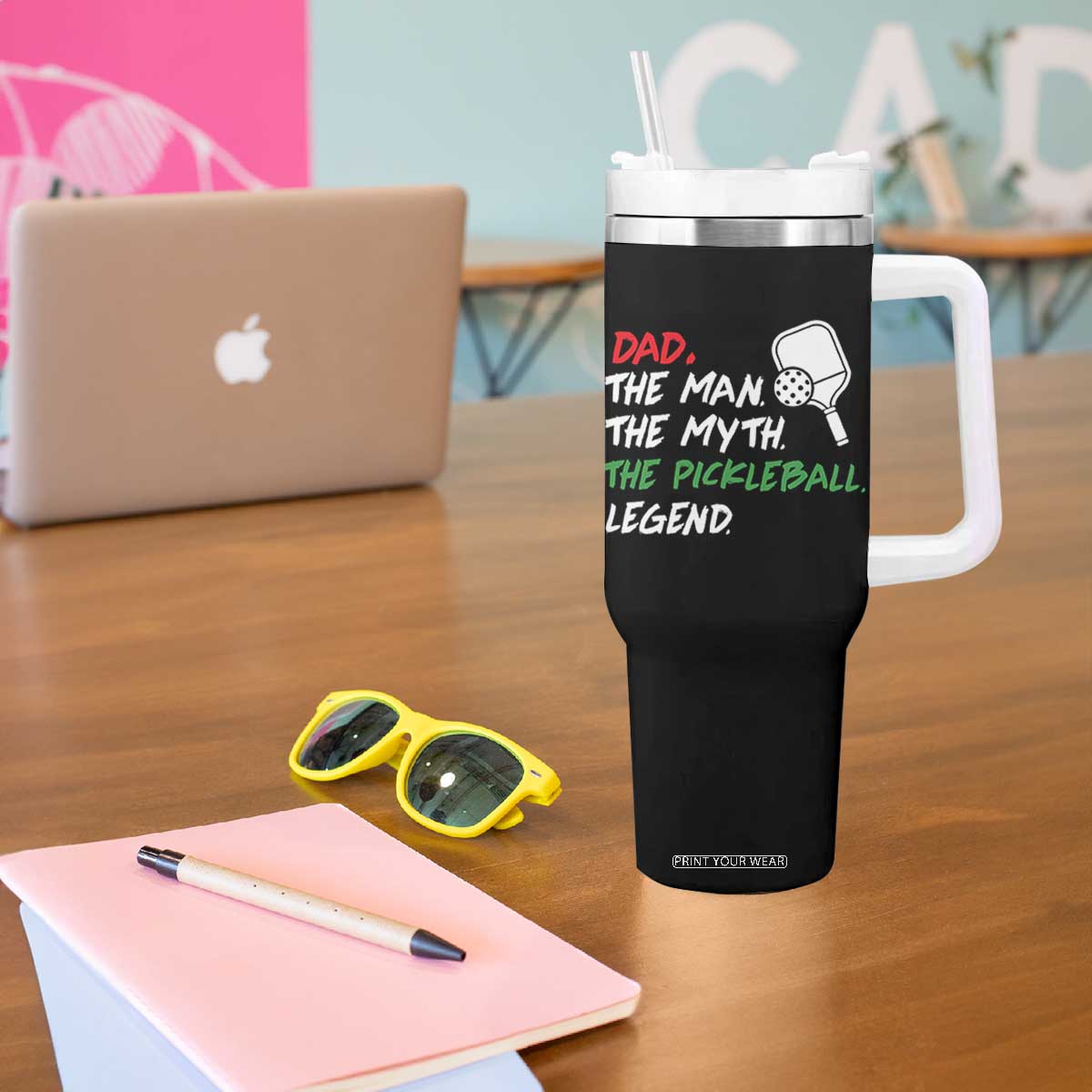 Vintage Pickleball Dad Tumbler With Handle Retro Pickleball Gift for Him Fathers Day TB10 Print Your Wear
