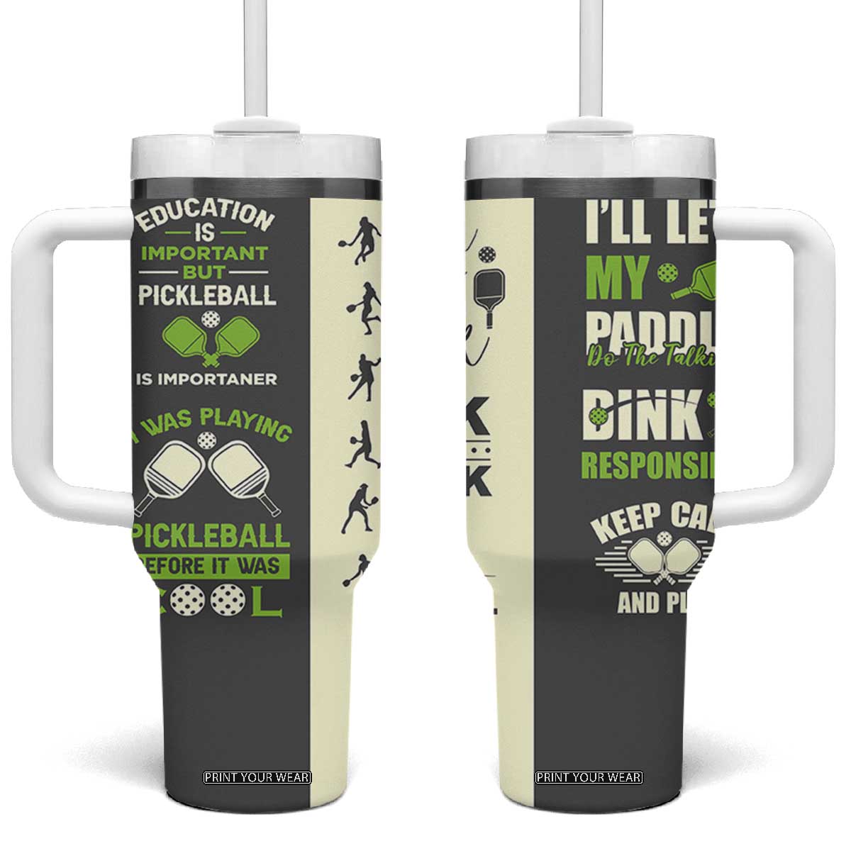 Pickleball Tumbler With Handle Gift for Pickle Ball Lovers Pickleballs Coach Player TB10 One Size: 40 oz Grey Print Your Wear