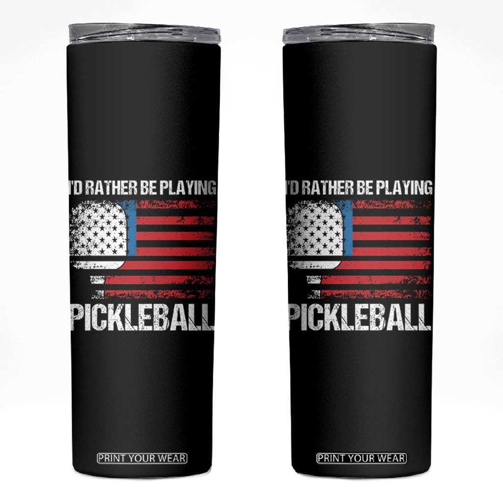 Funny Pickleball Player Skinny Tumbler US Flag Paddleball Lover TB10 Black Print Your Wear