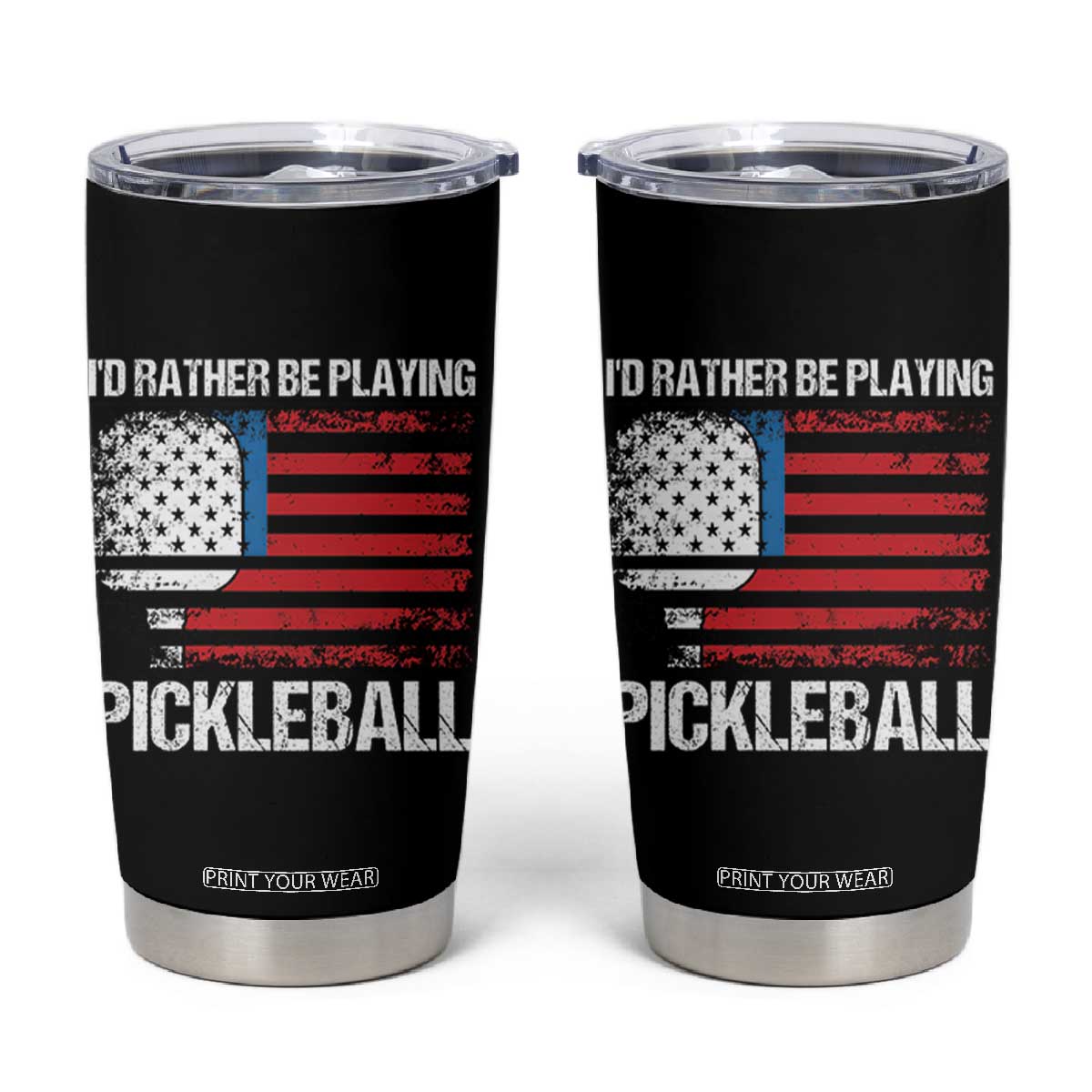 Funny Pickleball Player Tumbler Cup US Flag Paddleball Lover TB10 Black Print Your Wear