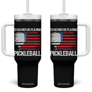 Funny Pickleball Player Tumbler With Handle US Flag Paddleball Lover TB10 One Size: 40 oz Black Print Your Wear