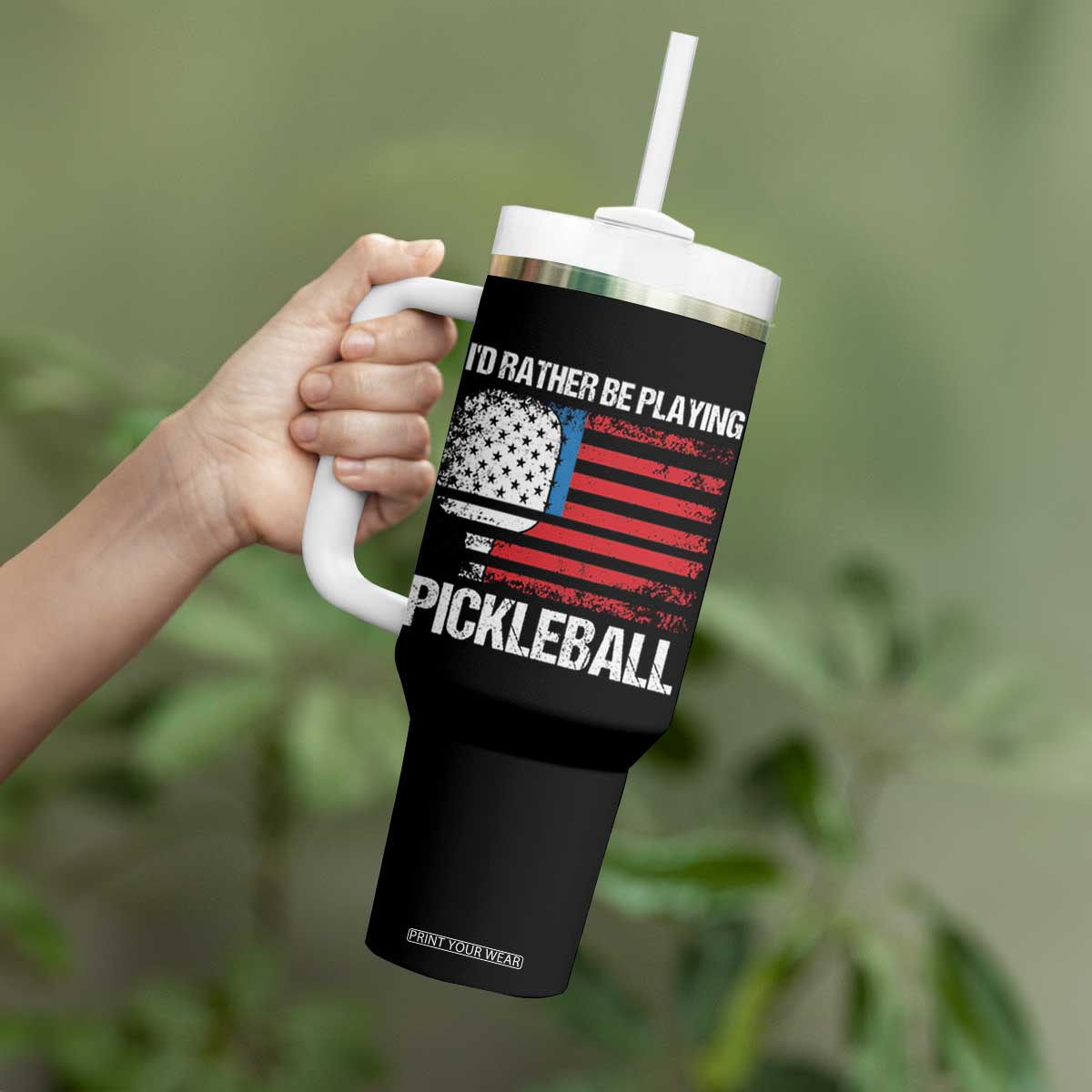 Funny Pickleball Player Tumbler With Handle US Flag Paddleball Lover TB10 Print Your Wear