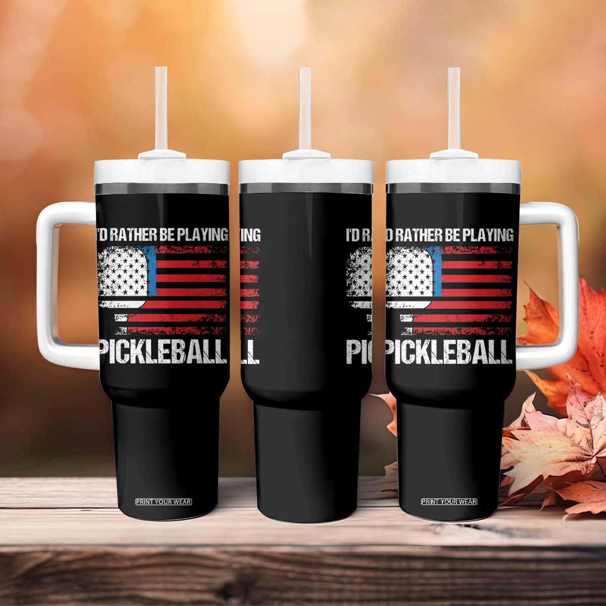 Funny Pickleball Player Tumbler With Handle US Flag Paddleball Lover TB10 Print Your Wear