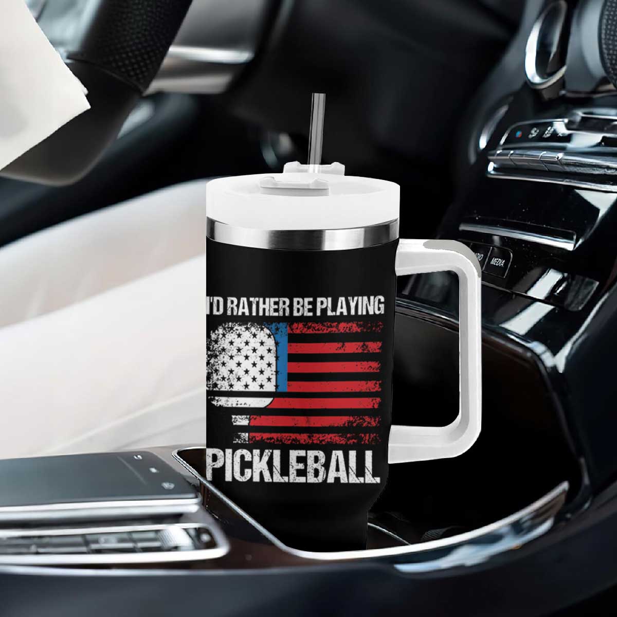 Funny Pickleball Player Tumbler With Handle US Flag Paddleball Lover TB10 Print Your Wear