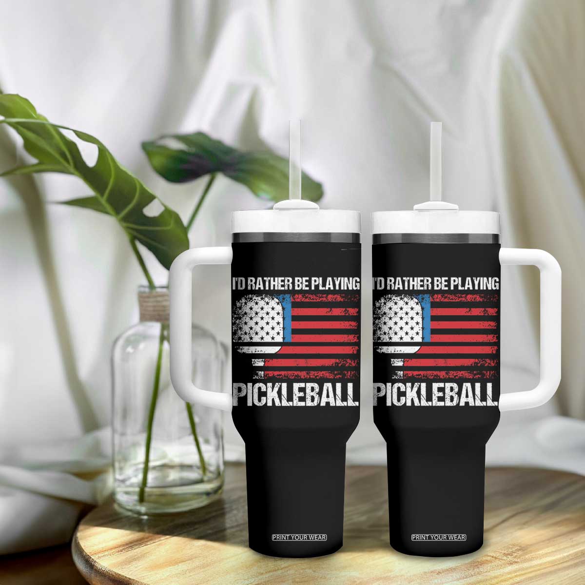 Funny Pickleball Player Tumbler With Handle US Flag Paddleball Lover TB10 Print Your Wear