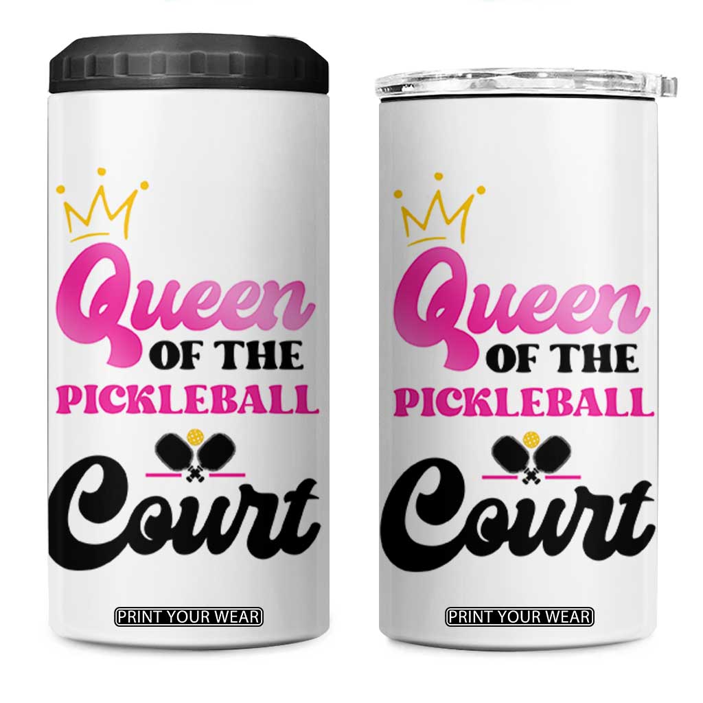 Pickleball Gifts For Women 4 in 1 Can Cooler Tumbler Queen Of The Court TB10 One Size: 16 oz White Print Your Wear