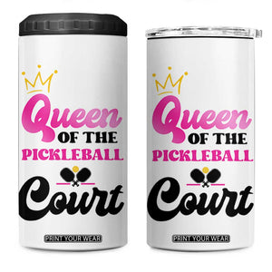 Pickleball Gifts For Women 4 in 1 Can Cooler Tumbler Queen Of The Court TB10 One Size: 16 oz White Print Your Wear