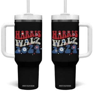 Harris Walz 2024 Election Tumbler With Handle Kamala Madam President Retro Groovy TB10 One Size: 40 oz Black Print Your Wear