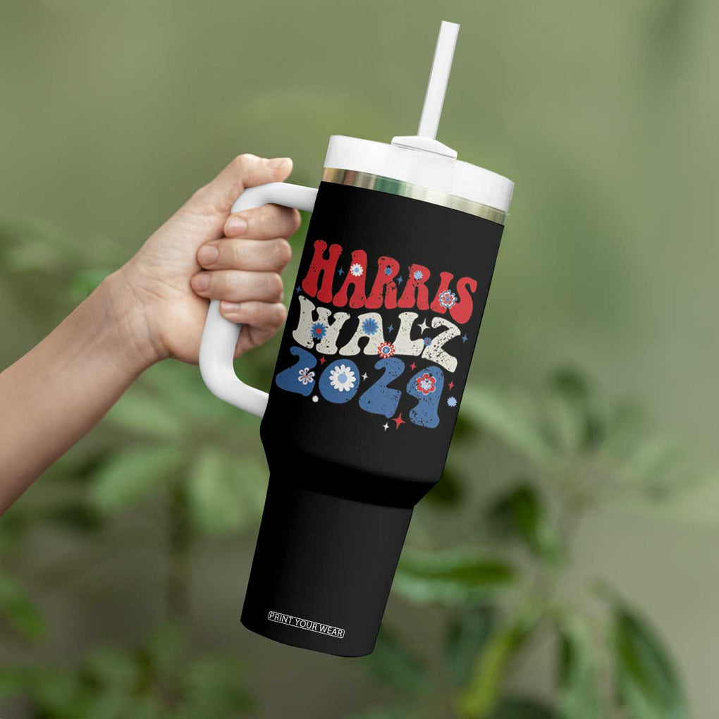 Harris Walz 2024 Election Tumbler With Handle Kamala Madam President Retro Groovy TB10 Print Your Wear