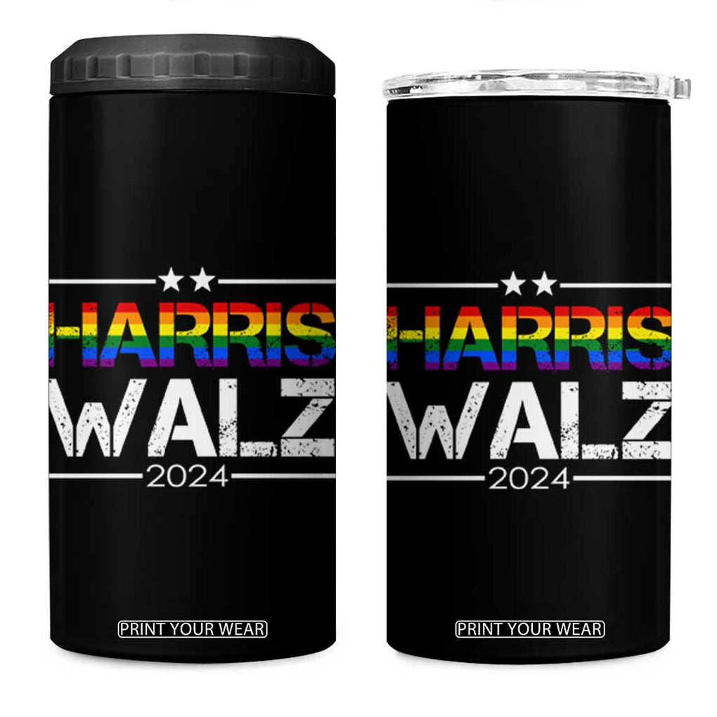 Harris Walz Waltz 2024 LGBT Gay Pride Rainbow 4 in 1 Can Cooler Tumbler Kamala Presidential Election TB10 One Size: 16 oz Black Print Your Wear