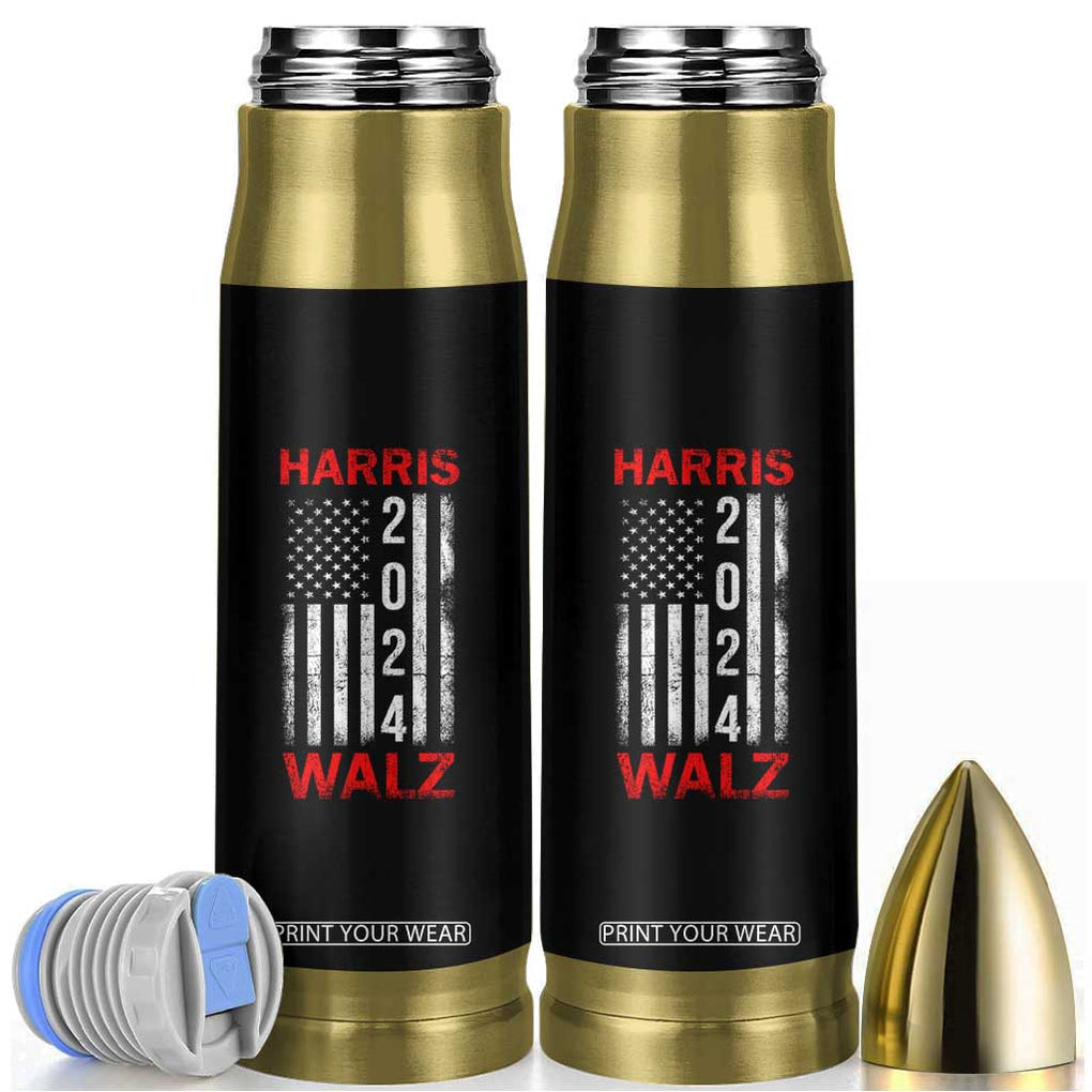 Harris Walz 2024 Election Bullet Tumbler Tim Walzt Kamala Madam President American USA Flag TB10 Black Print Your Wear