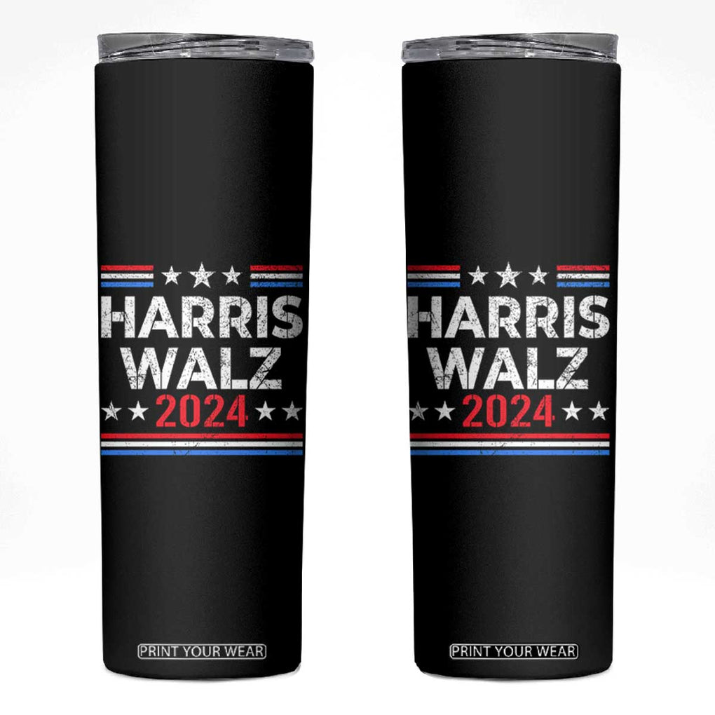 Harris Walz Waltz 2024 Skinny Tumbler Kamala Presidential Election Retro Stripe TB10 Black Print Your Wear