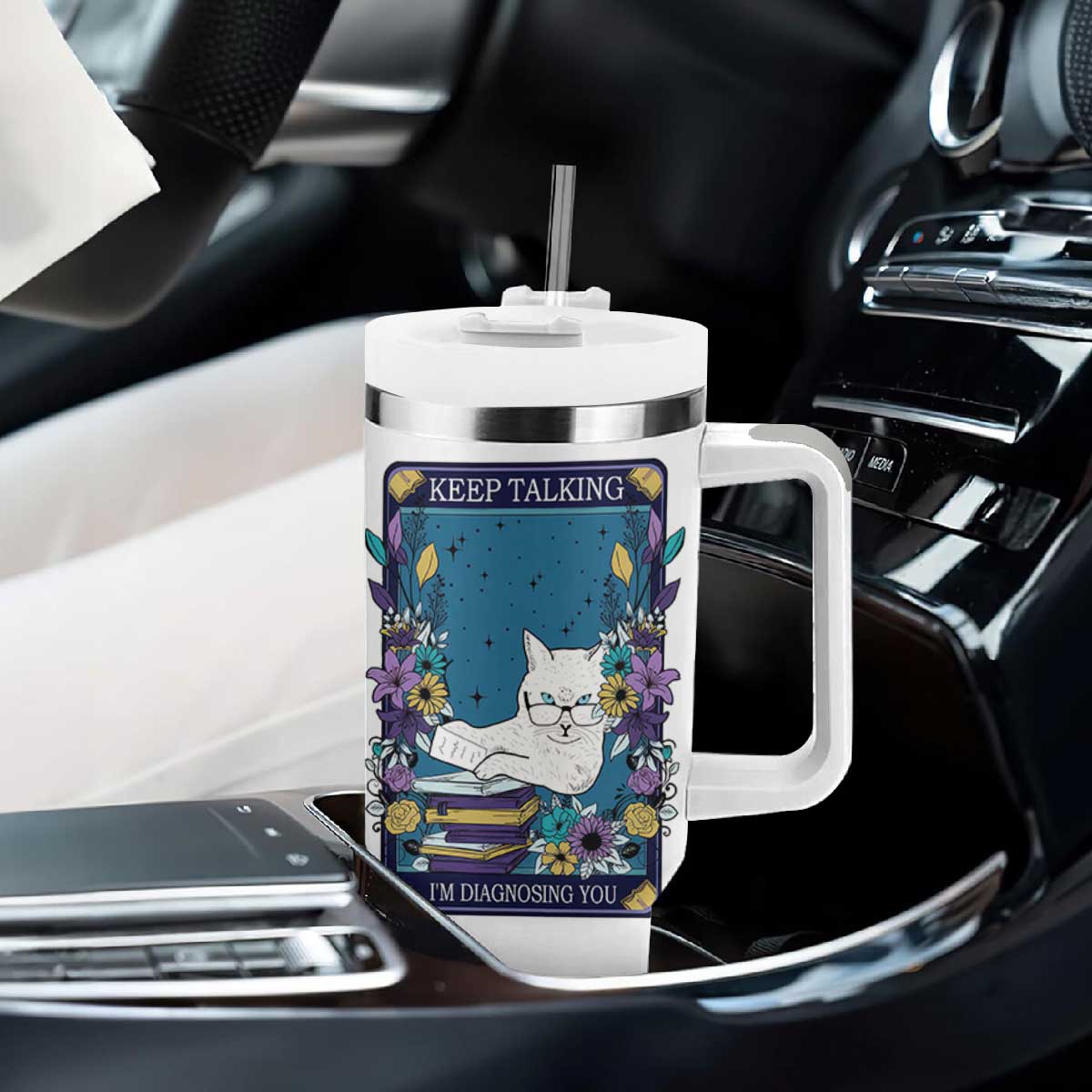 Funny Psychology Gifts Tumbler With Handle Keep Talking I'm Diagnosing You, Funny Gift for Psychologist Psychiatrist Therapist School Counselor Cat Lovers TB10 Print Your Wear