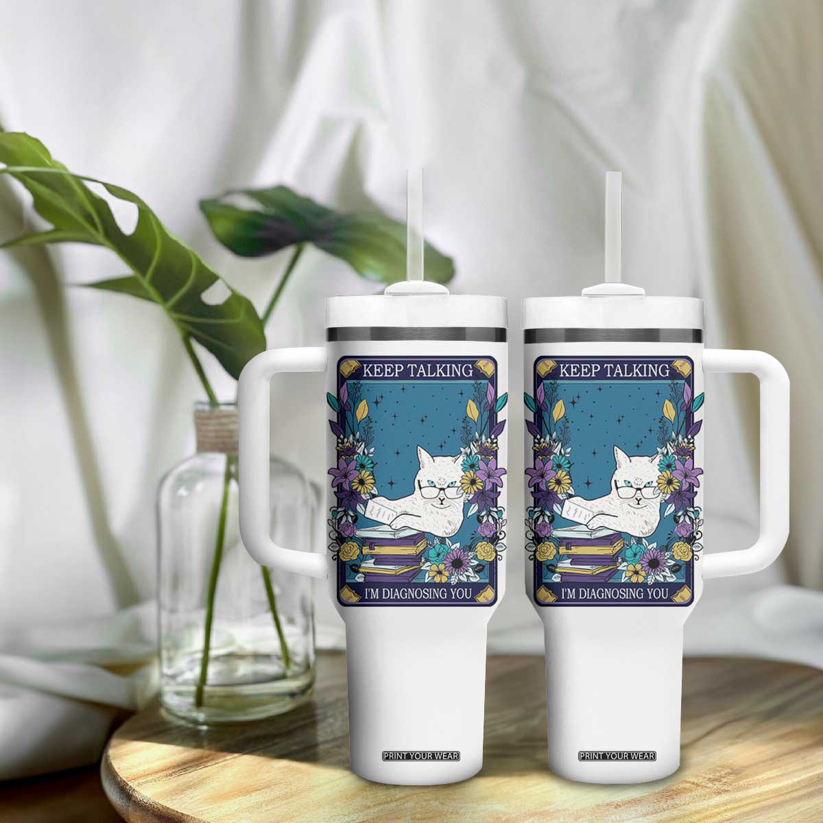 Funny Psychology Gifts Tumbler With Handle Keep Talking I'm Diagnosing You, Funny Gift for Psychologist Psychiatrist Therapist School Counselor Cat Lovers TB10 Print Your Wear