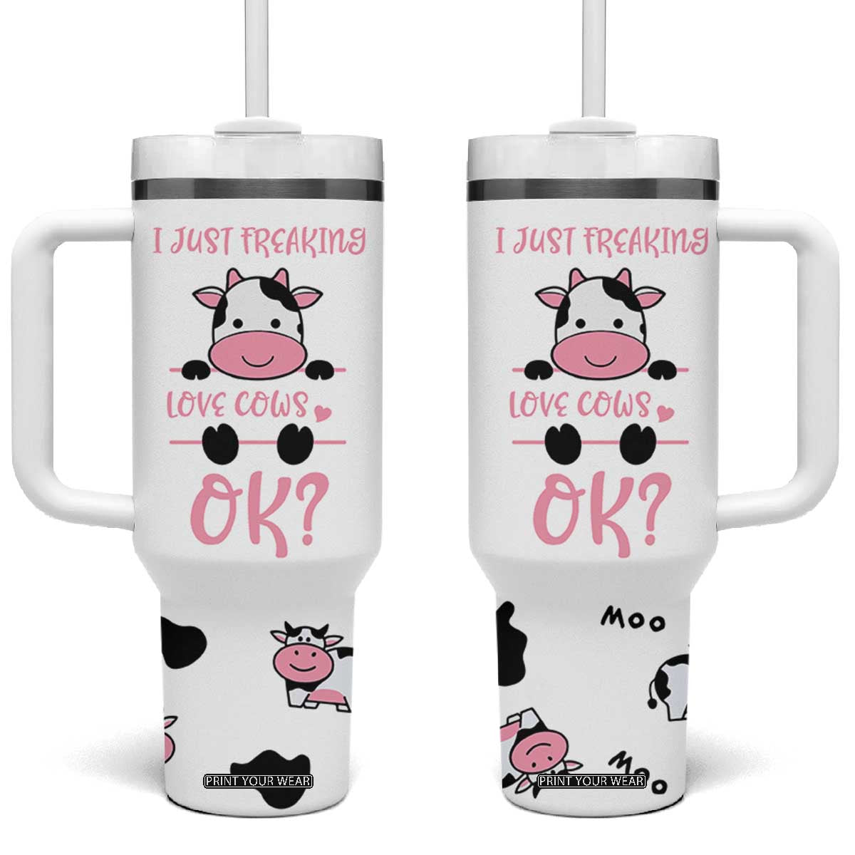 Cow Gifts For Women Tumbler With Handle Funny Cow Lovers Gift For Women Girlfrend Kids TB10 One Size: 40 oz White Print Your Wear