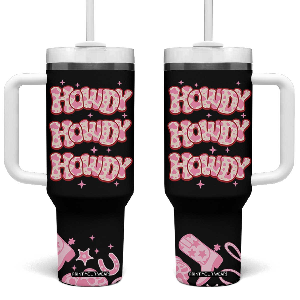 Howdy Cowgirl Tumbler With Handle Western Girl Country Rodeo Pink Cowgirl TB10 One Size: 40 oz Black Print Your Wear