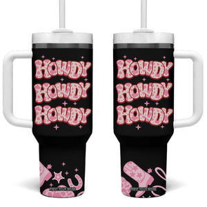 Howdy Cowgirl Tumbler With Handle Western Girl Country Rodeo Pink Cowgirl TB10 One Size: 40 oz Black Print Your Wear