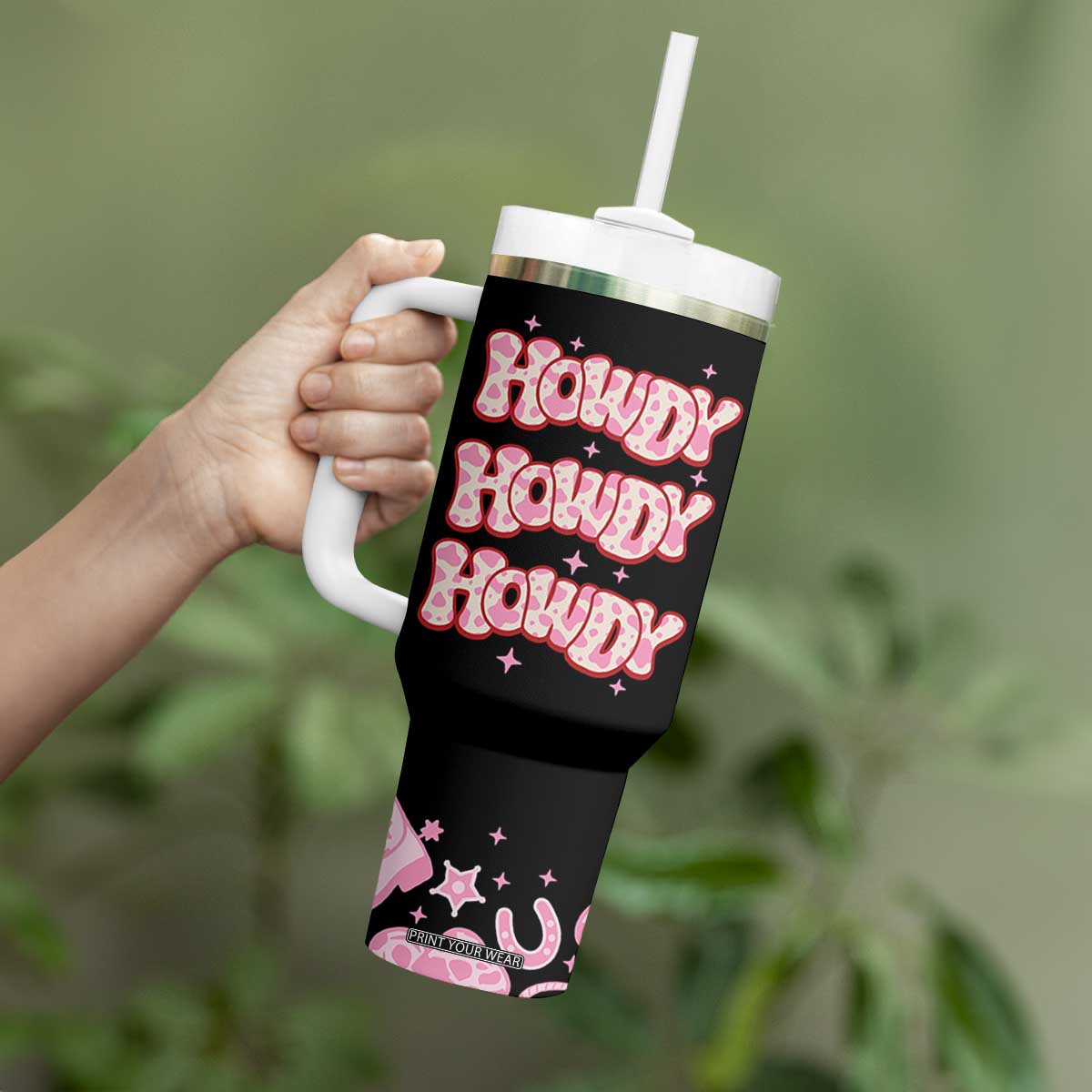 Howdy Cowgirl Tumbler With Handle Western Girl Country Rodeo Pink Cowgirl TB10 Print Your Wear