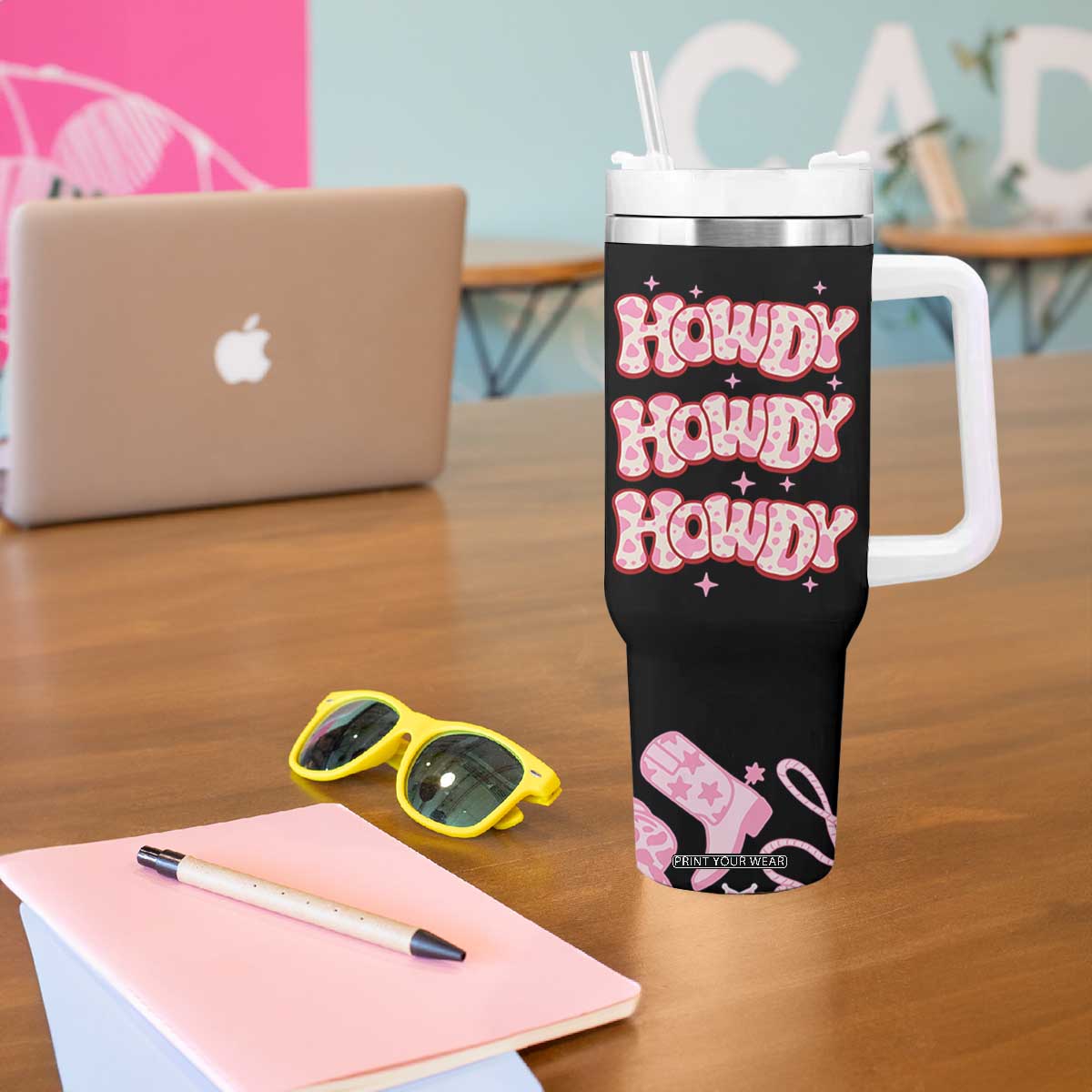 Howdy Cowgirl Tumbler With Handle Western Girl Country Rodeo Pink Cowgirl TB10 Print Your Wear