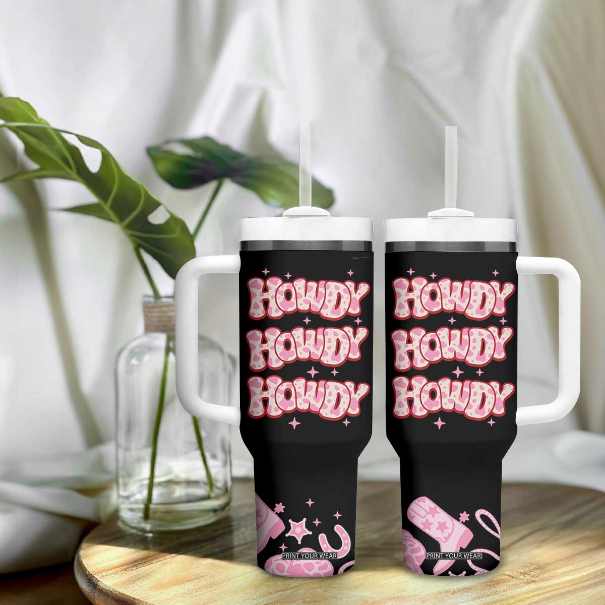 Howdy Cowgirl Tumbler With Handle Western Girl Country Rodeo Pink Cowgirl TB10 Print Your Wear