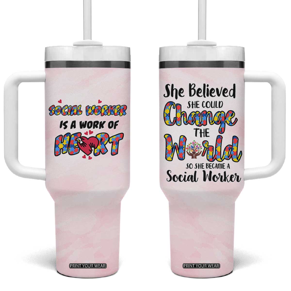 Social Worker Gifts For Women Tumbler With Handle Gift for Social Work Week Office Coworker TB10 One Size: 40 oz Pink Print Your Wear