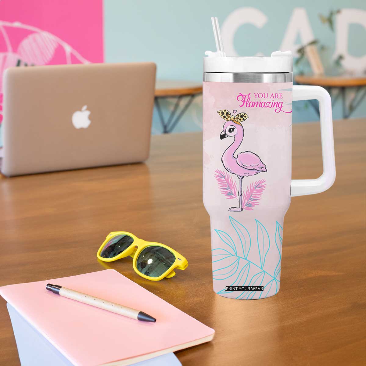 Positive Flamingo Gifts Tumbler With Handle Emotional Support Flamingo Affirmation TB10 Print Your Wear