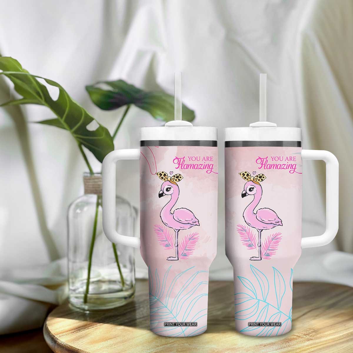 Positive Flamingo Gifts Tumbler With Handle Emotional Support Flamingo Affirmation TB10 Print Your Wear