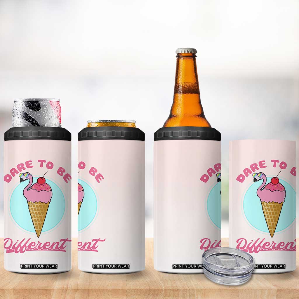 Positive Flamingo Gifts 4 in 1 Can Cooler Tumbler Dare To Be Different Flamingo Affirmation Gift TB10 Print Your Wear