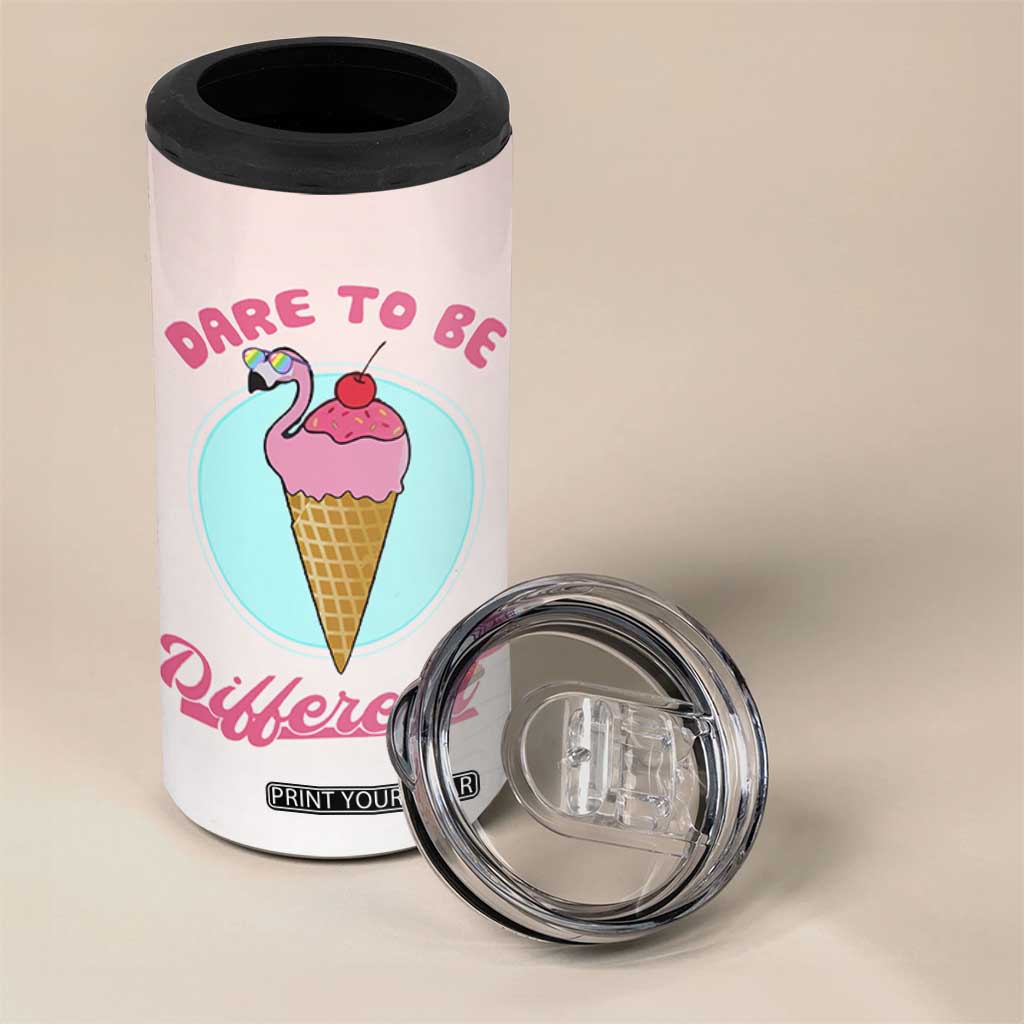 Positive Flamingo Gifts 4 in 1 Can Cooler Tumbler Dare To Be Different Flamingo Affirmation Gift TB10 Print Your Wear