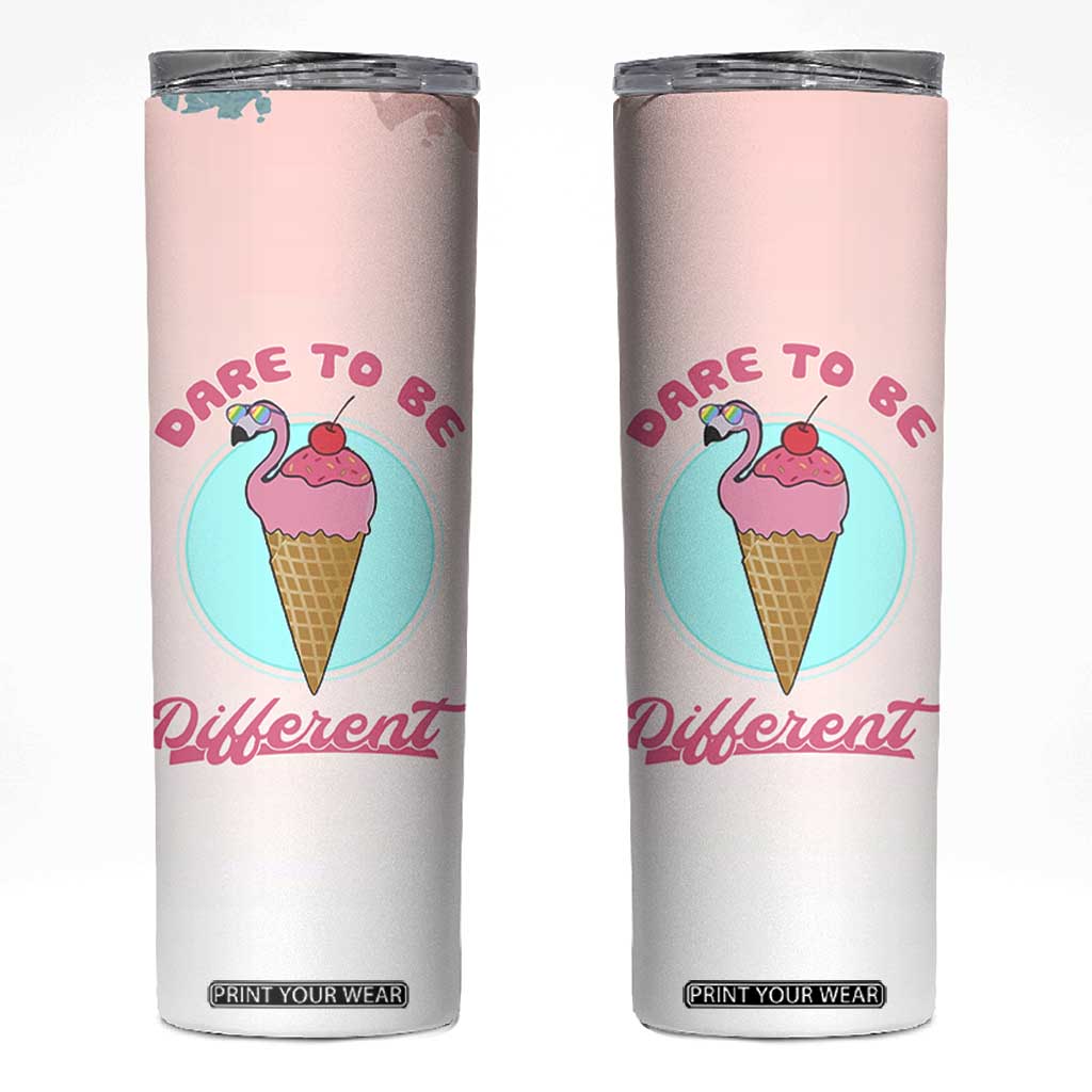 Positive Flamingo Gifts Skinny Tumbler Dare To Be Different Flamingo Affirmation Gift TB10 Pink Print Your Wear