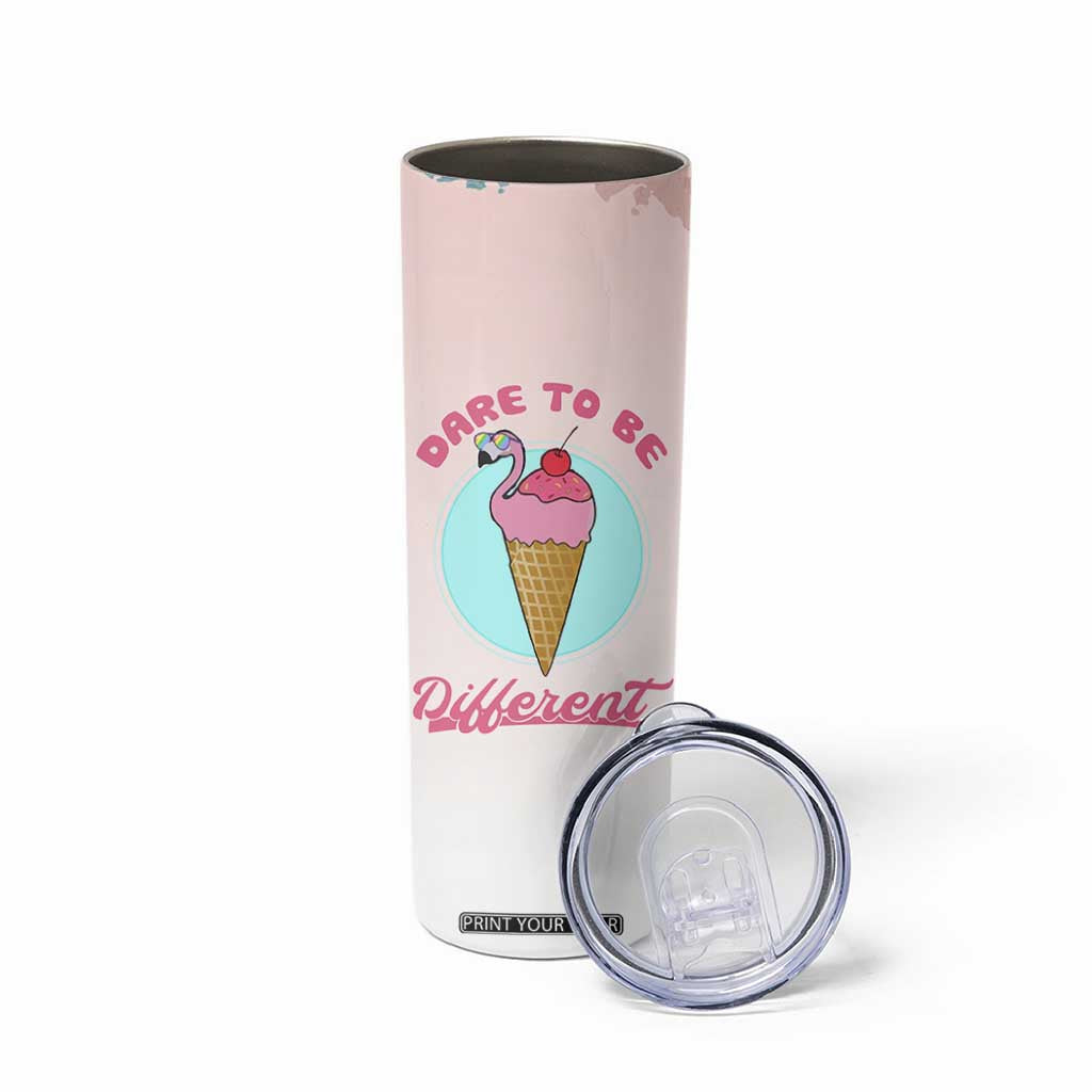 Positive Flamingo Gifts Skinny Tumbler Dare To Be Different Flamingo Affirmation Gift TB10 Print Your Wear