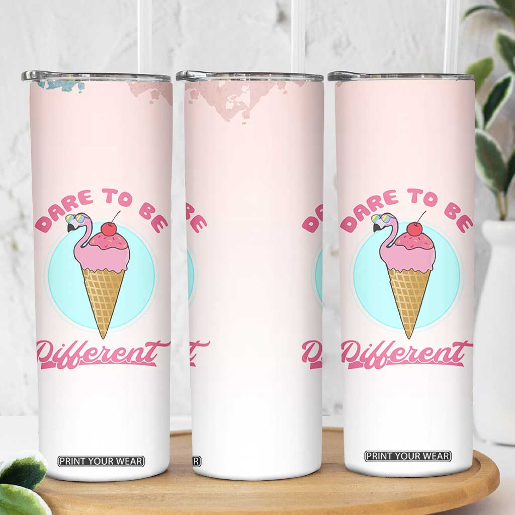 Positive Flamingo Gifts Skinny Tumbler Dare To Be Different Flamingo Affirmation Gift TB10 Print Your Wear