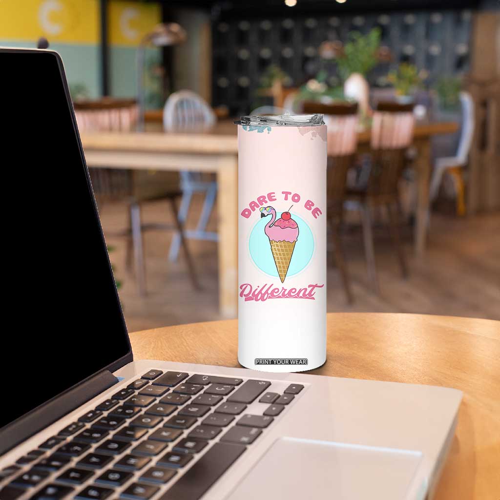 Positive Flamingo Gifts Skinny Tumbler Dare To Be Different Flamingo Affirmation Gift TB10 Print Your Wear