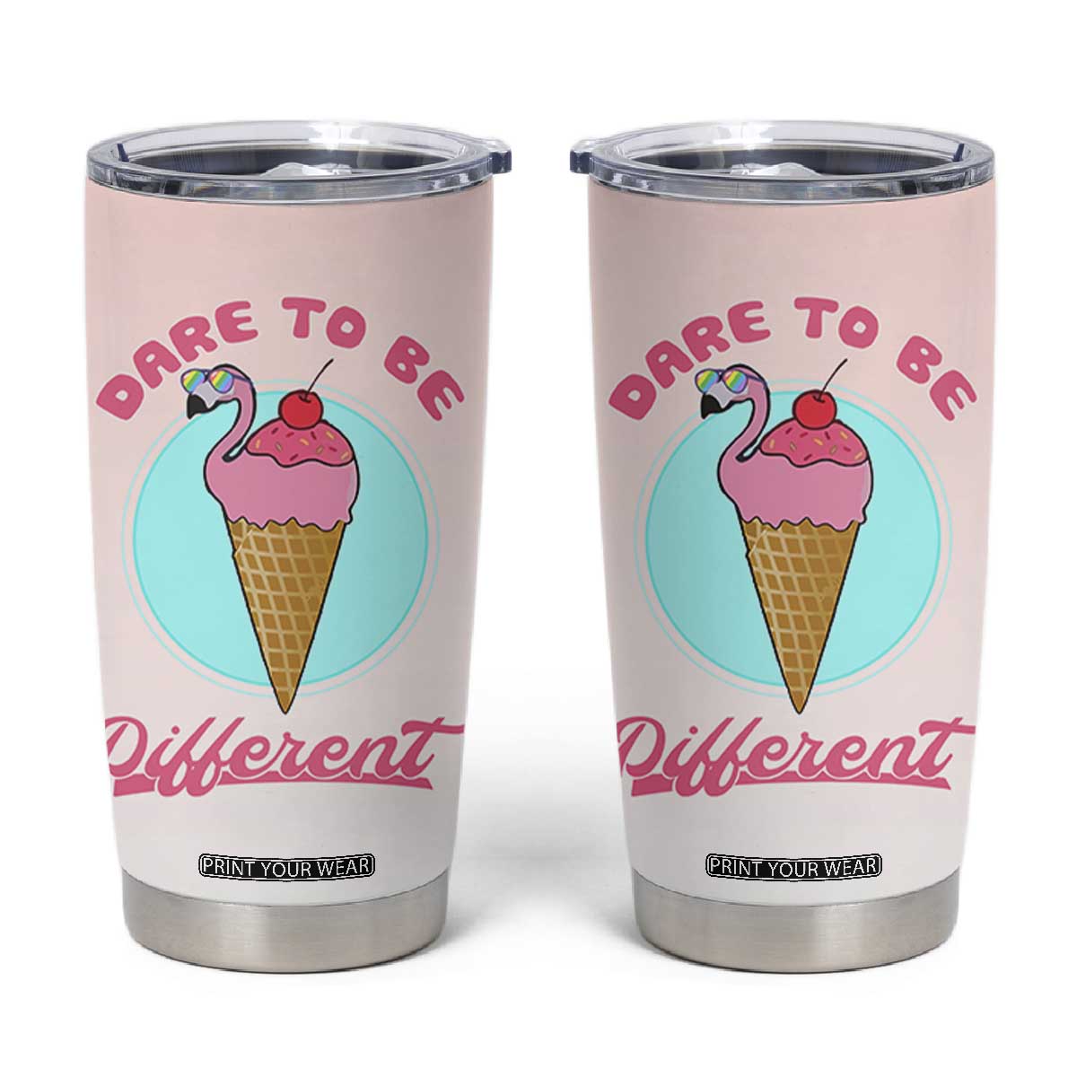 Positive Flamingo Gifts Tumbler Cup Dare To Be Different Flamingo Affirmation Gift TB10 Pink Print Your Wear