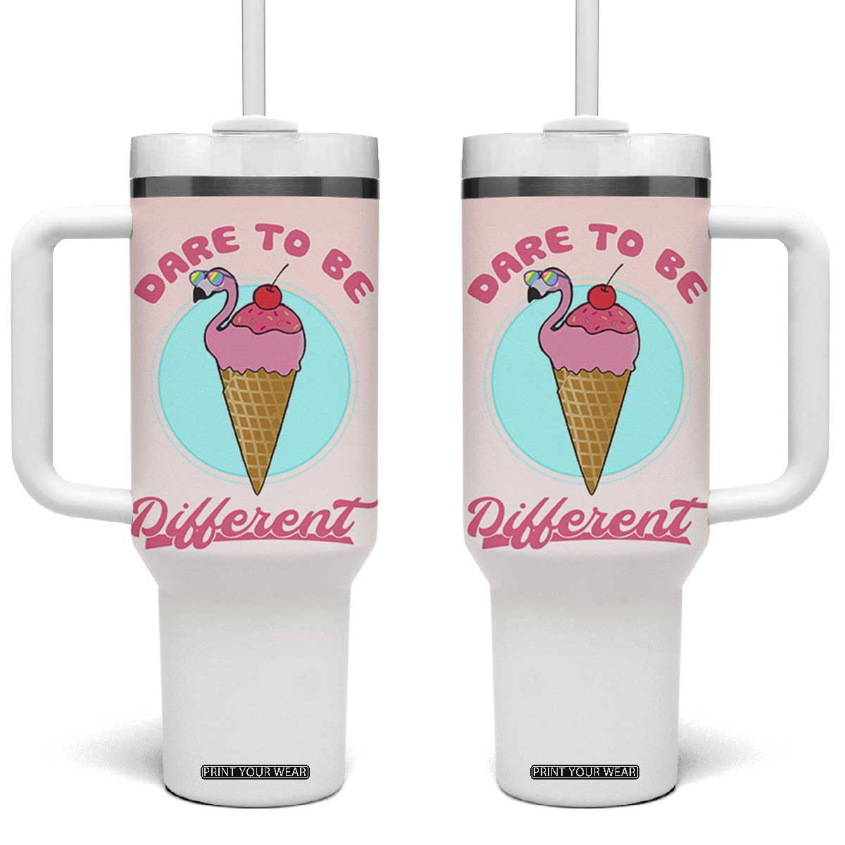 Positive Flamingo Gifts Tumbler With Handle Dare To Be Different Flamingo Affirmation Gift TB10 One Size: 40 oz Pink Print Your Wear