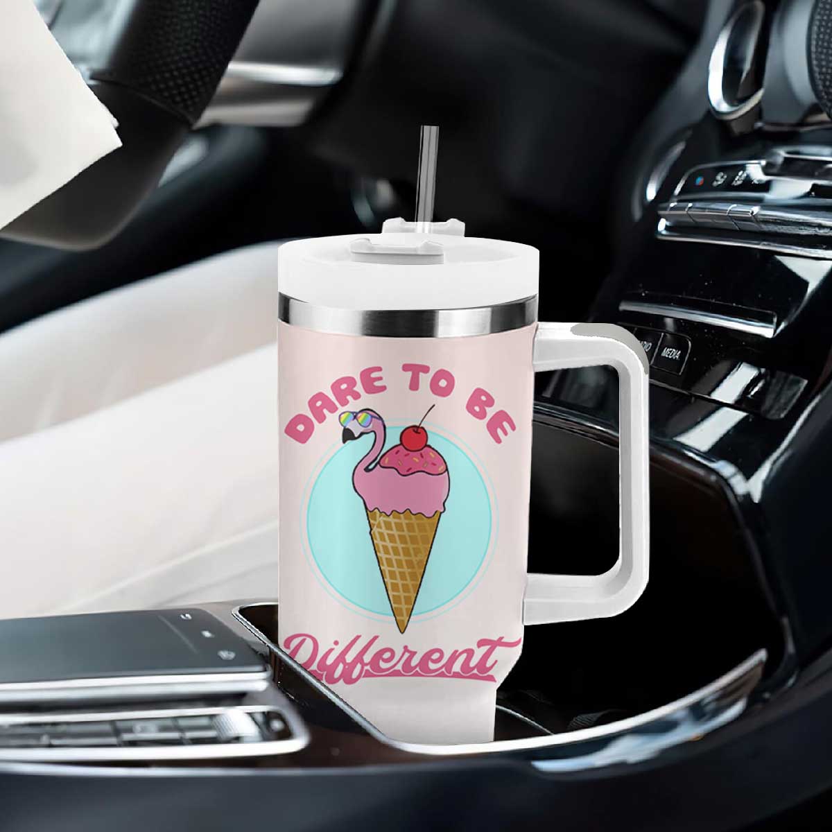 Positive Flamingo Gifts Tumbler With Handle Dare To Be Different Flamingo Affirmation Gift TB10 Print Your Wear