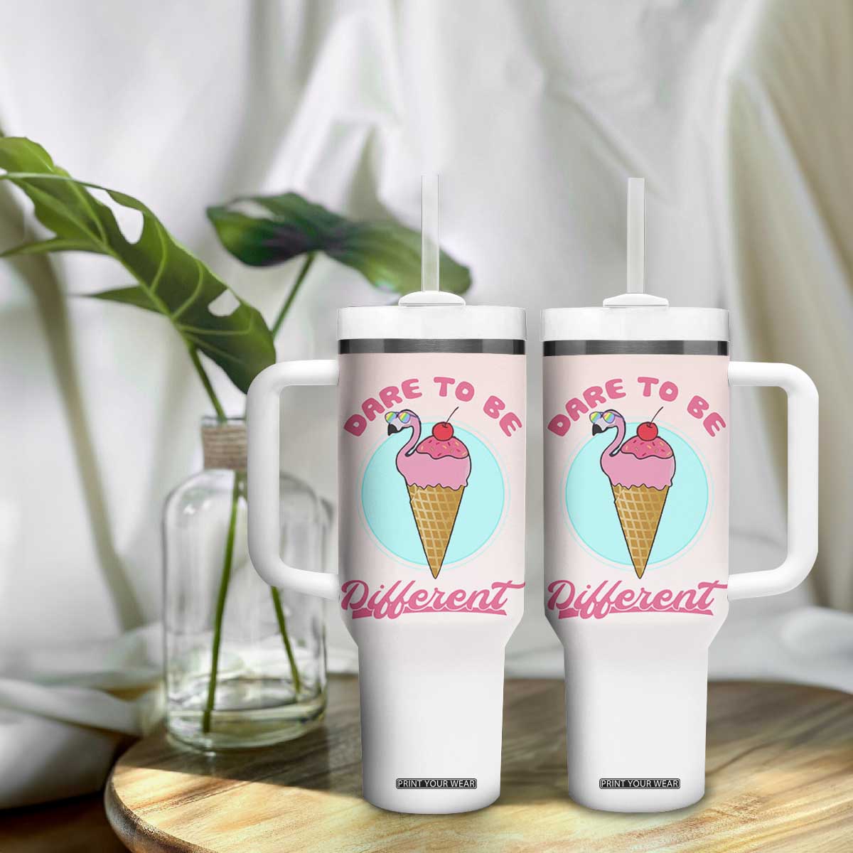 Positive Flamingo Gifts Tumbler With Handle Dare To Be Different Flamingo Affirmation Gift TB10 Print Your Wear