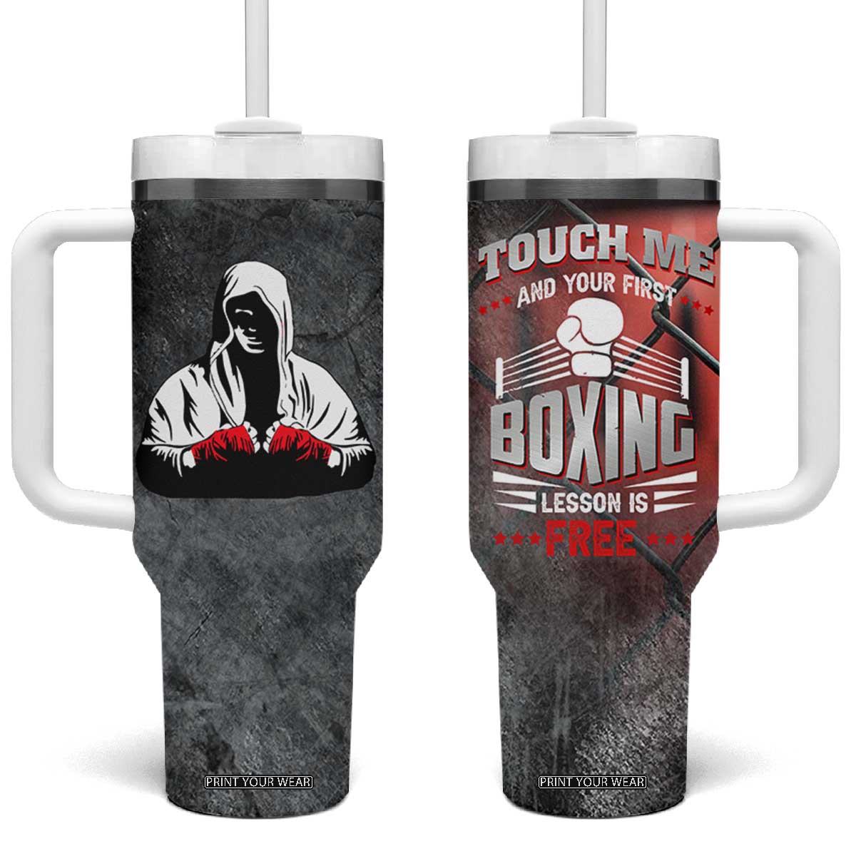 Boxing Gifts Tumbler With Handle Touch Me And Your First Boxing Lesson Is Free TB10 One Size: 40 oz Black Print Your Wear
