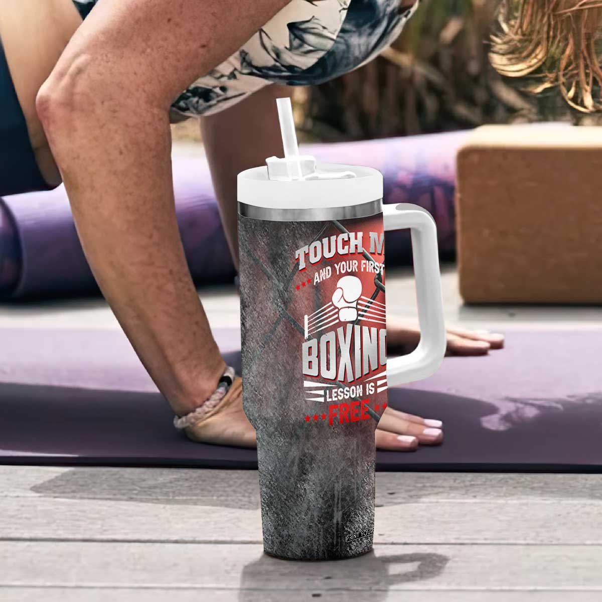 Boxing Gifts Tumbler With Handle Touch Me And Your First Boxing Lesson Is Free TB10 Print Your Wear