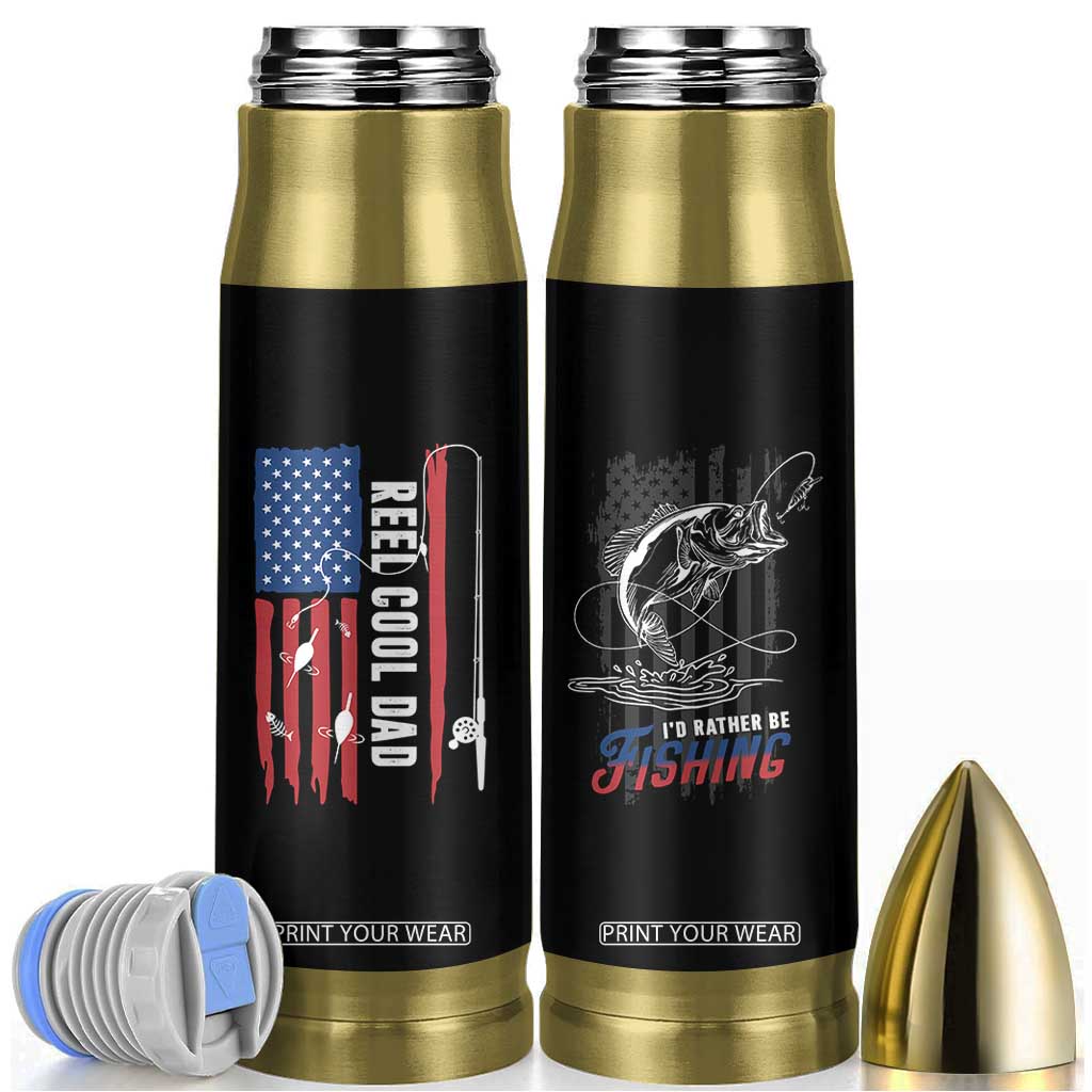 Fishing Gifts For Dad Bullet Tumbler Reel Cool Dad US Flag Father's Day TB10 Black Print Your Wear