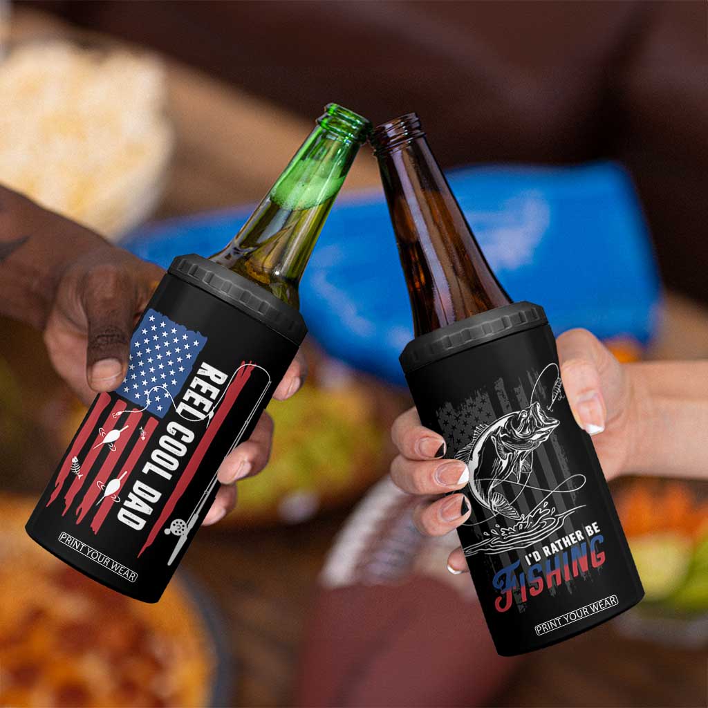 Fishing Gifts For Dad 4 in 1 Can Cooler Tumbler Reel Cool Dad US Flag Father's Day TB10 Print Your Wear