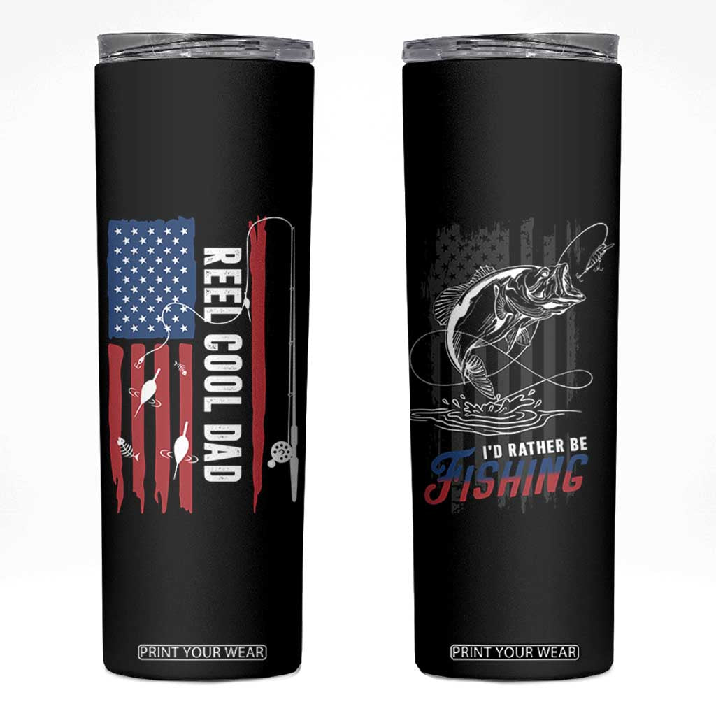 Fishing Gifts For Dad Skinny Tumbler Reel Cool Dad US Flag Father's Day TB10 Black Print Your Wear