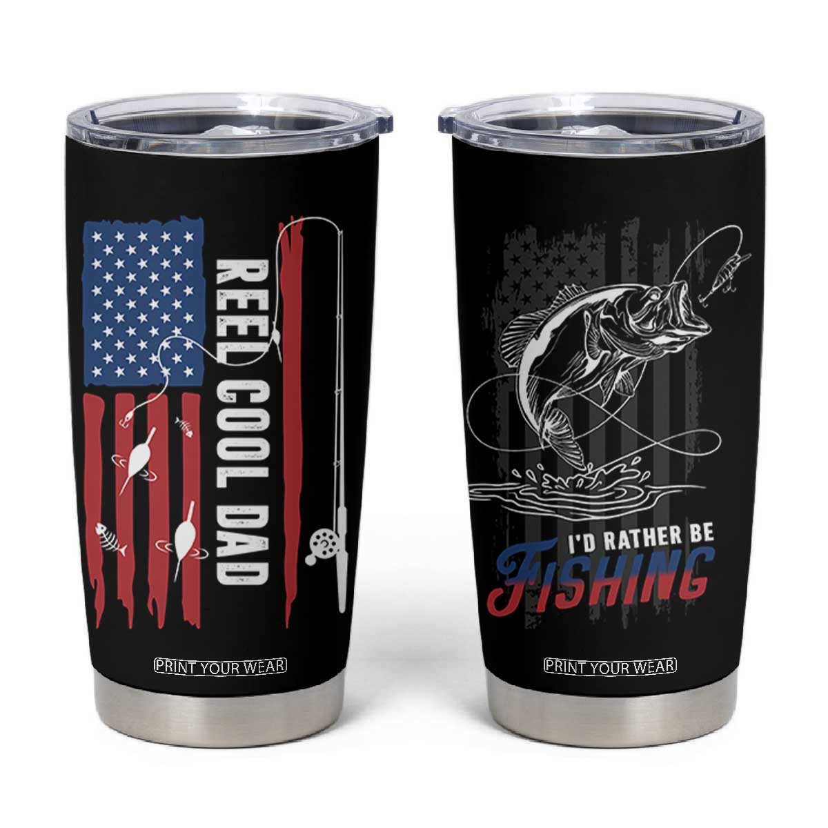 Fishing Gifts For Dad Tumbler Cup Reel Cool Dad US Flag Father's Day TB10 Black Print Your Wear