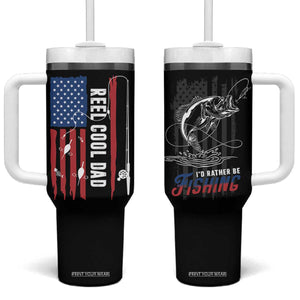 Fishing Gifts For Dad Tumbler With Handle Reel Cool Dad US Flag Father's Day TB10 One Size: 40 oz Black Print Your Wear