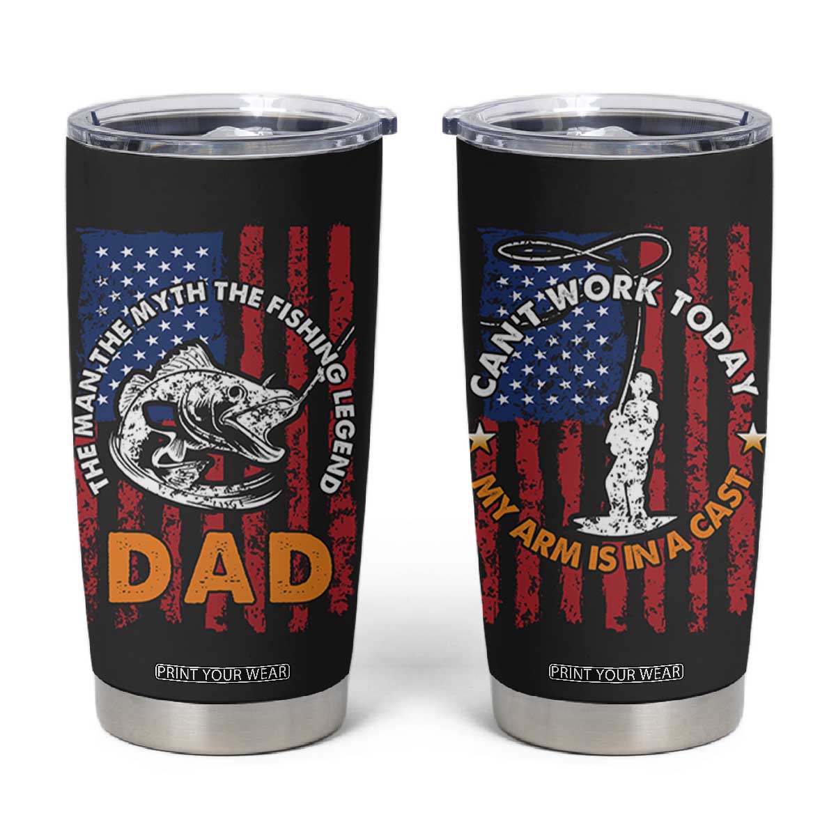 Funny Fishing Fathers Day Tumbler Cup I Can't Work Today My Arm Is In A Cast Dad Gifts TB10 Black Print Your Wear