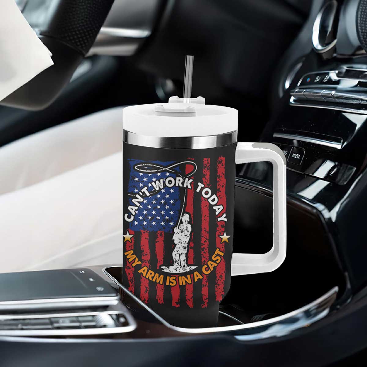 Funny Fishing Fathers Day Tumbler With Handle I Can't Work Today My Arm Is In A Cast Dad Gifts TB10 Print Your Wear
