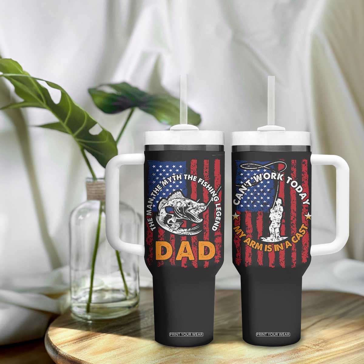 Funny Fishing Fathers Day Tumbler With Handle I Can't Work Today My Arm Is In A Cast Dad Gifts TB10 Print Your Wear